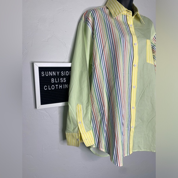 Free People Solid & Striped Rainbow Color Block Dress Shirt Size Medium - Picture 4 of 16